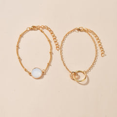 Dainty Chain Bracelet Geometric Double Circle Adjustable Hand Chain Set
