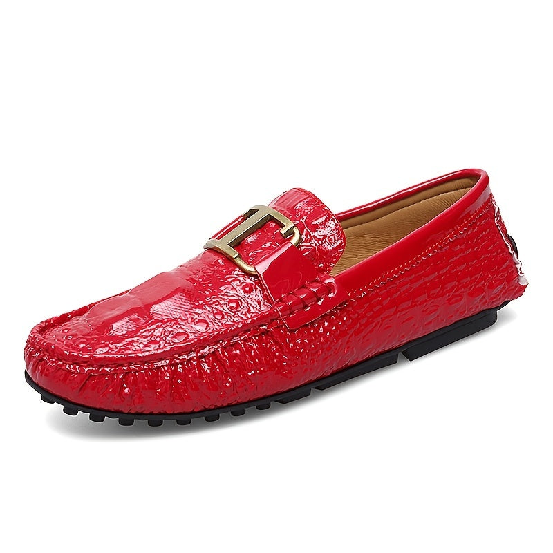Red Metal Buckled Loafers Women's Casual Flat Shoes