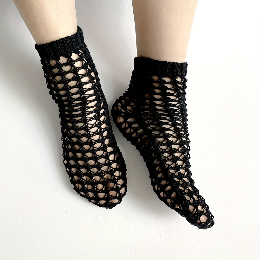 Solid Fishnet Socks Hollow Out Crew Stockings