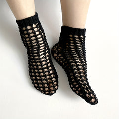 Solid Fishnet Socks Hollow Out Crew Stockings