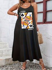  Poker Card Print Maxi Cami Dress