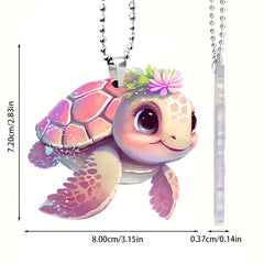 Flower Turtle 2D Acrylic Car Mirror Decorative Pendant & Key Chain