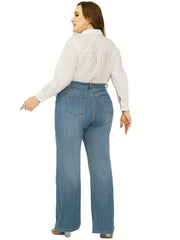  Washed Button Fly Wide Leg Jeans