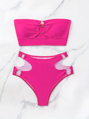 Ring Linked Bandeau Bikini Set Solid Two Piece Swimsuit