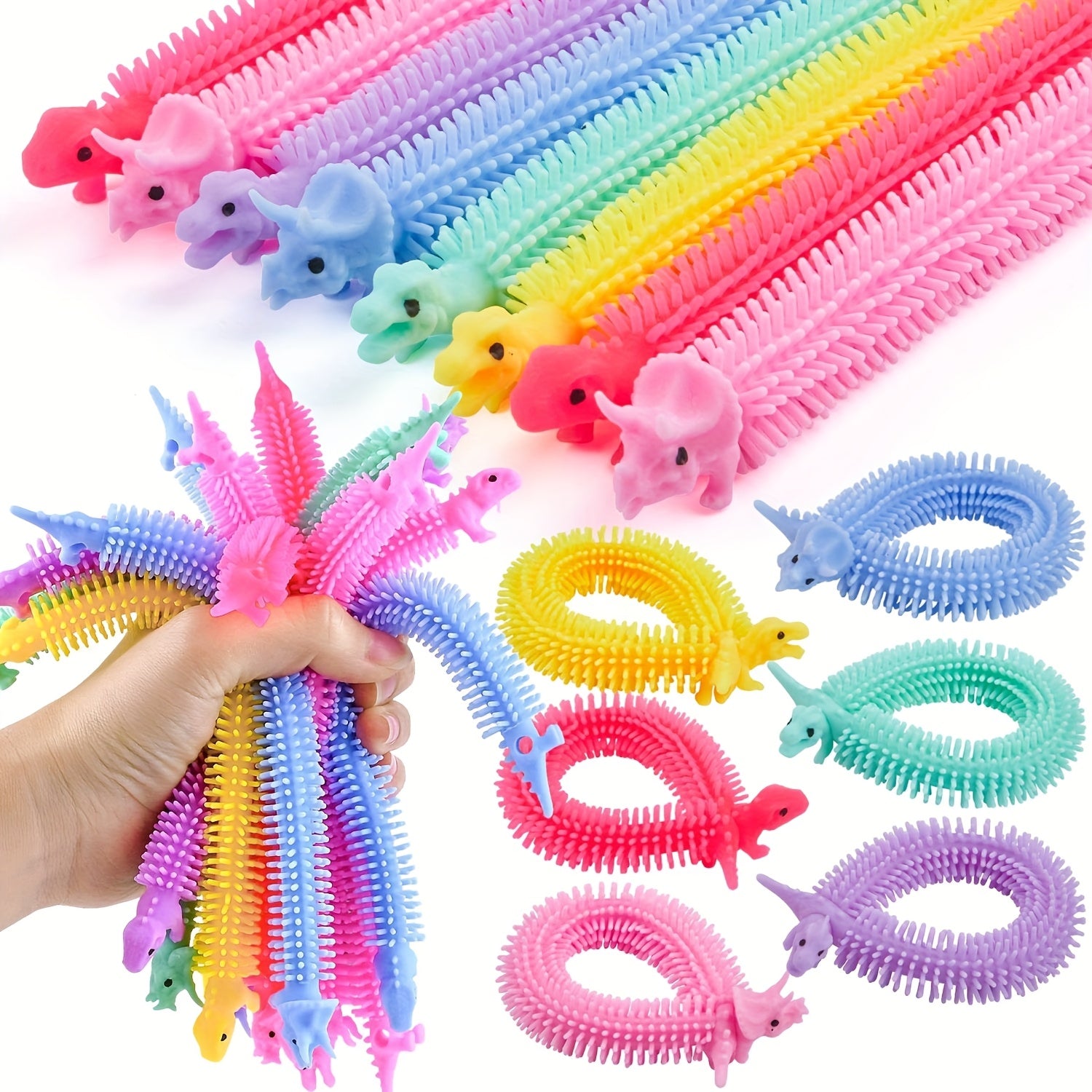 18pcs Vibrant Elastic Dinosaur Toys Colorful Stretchy Silicone Ropes