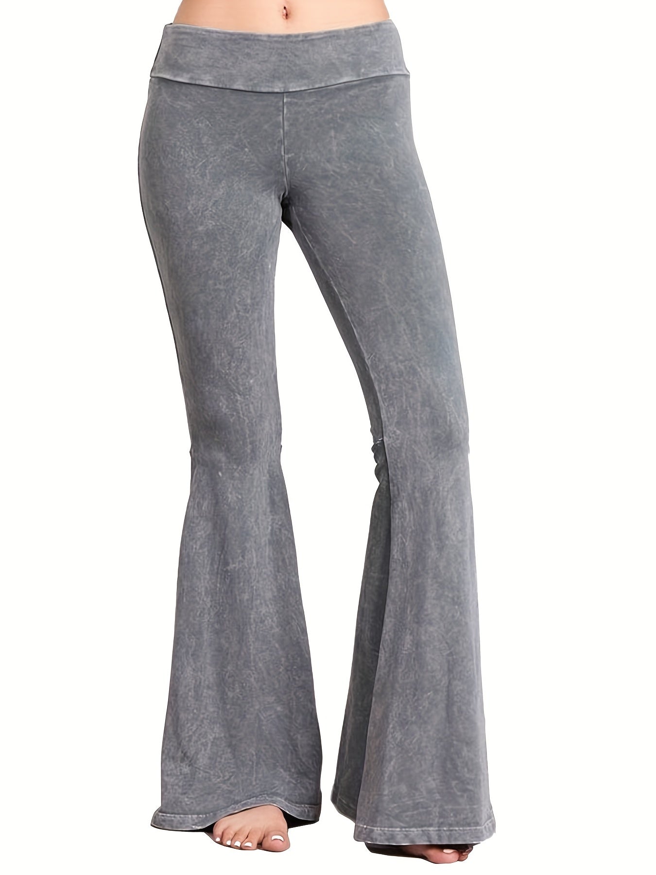Women's Plus Denim Print High Rise Flare Leg Pants