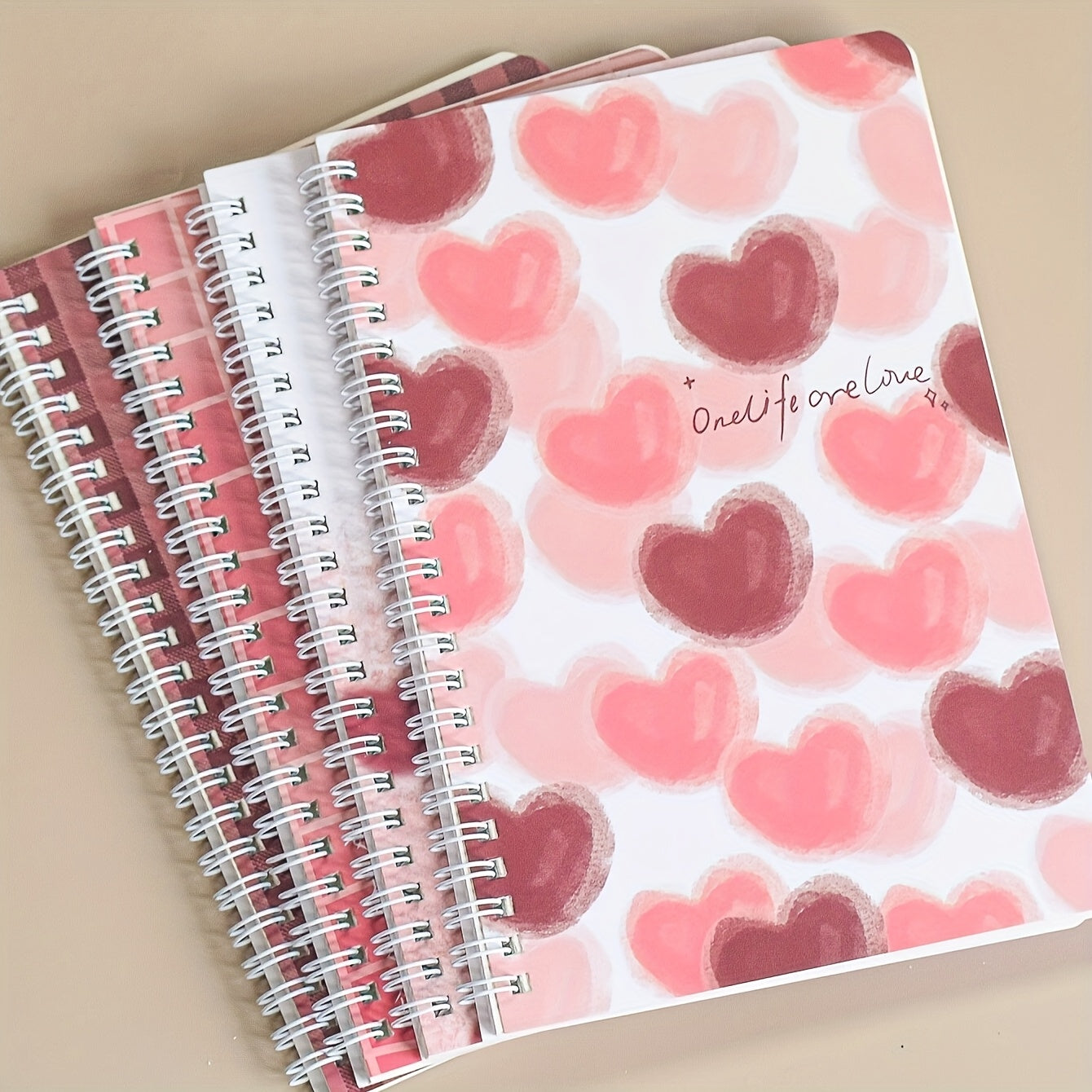 4pcs Floral Alphabet Notebooks Pink Burgundy Hearts Grid Pattern Teens Adults