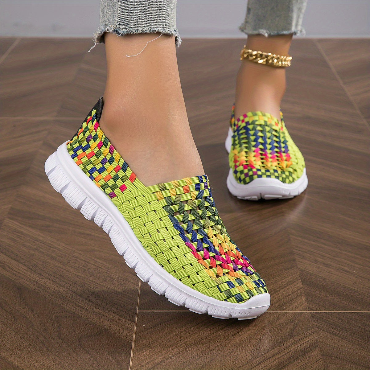 Women's Braided Flat Shoes Soft Sole Slip On Casual Lightweight Walking Shoes