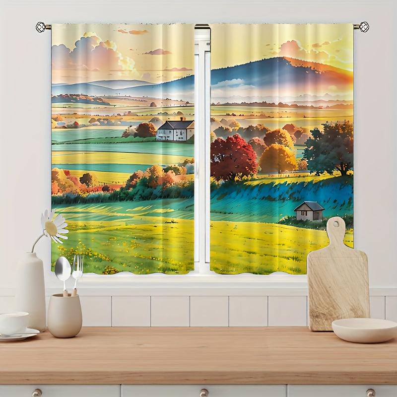 Sunshine Farm Village Pattern Curtain Window Outdoor Blocking Tapestry