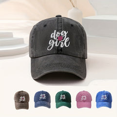 Dog Girl Embroidery Baseball Cap Washed Distressed Dad Hats