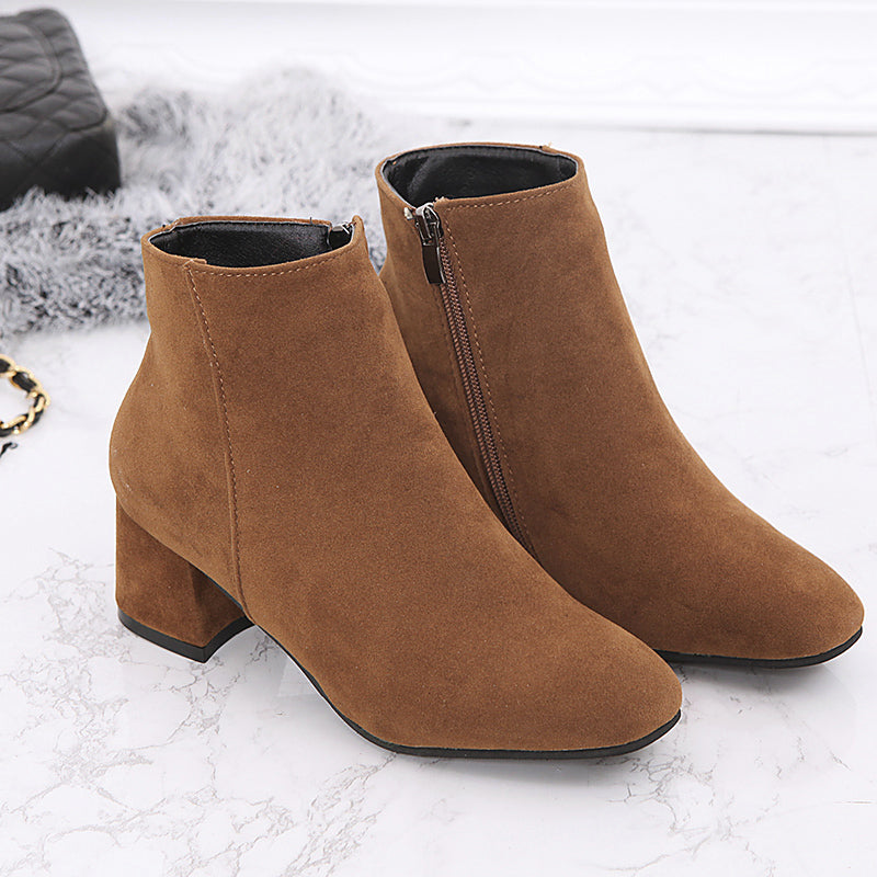 Women's Block Heel Ankle Boots Side Zip Short Booties