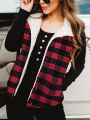  Gingham Print Fleece Liner Vest Coat