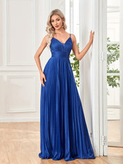 Pleated Mesh V Neck Bridesmaid Dress for Wedding Party