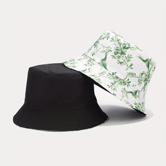 Retro Print Pattern Double-sided Bucket Hat Unisex Spring Summer Sun Protection