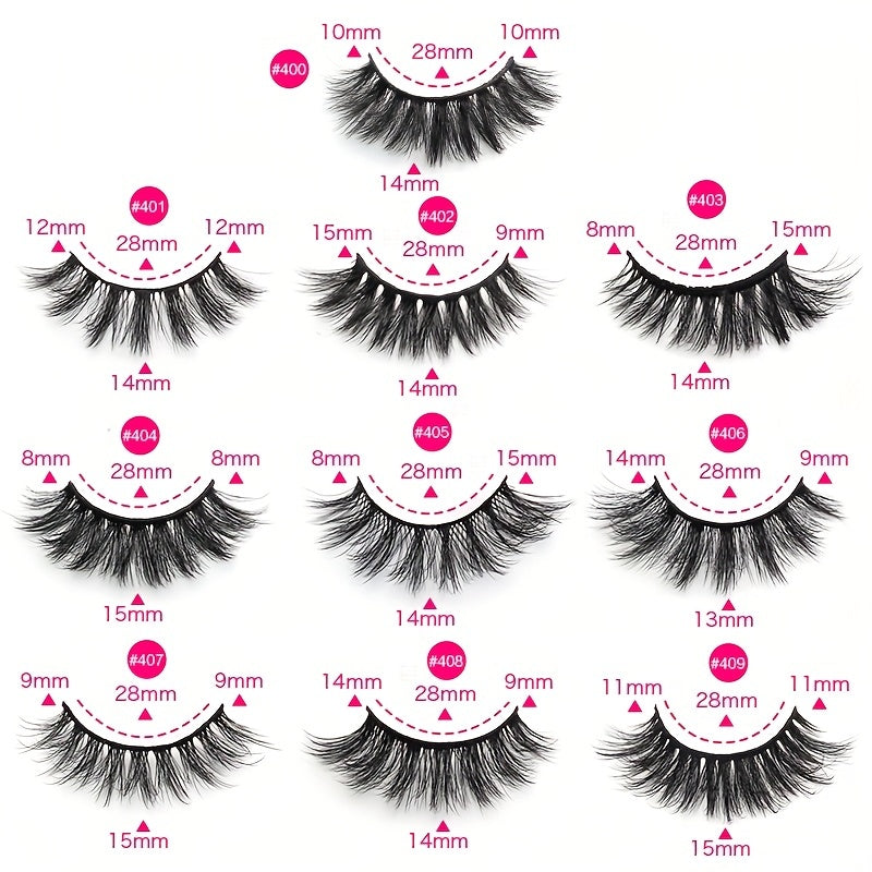 10 Pairs Fluffy Faux Mink Eyelashes Extension for Dramatic Makeup Look
