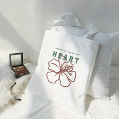 Flower Print Canvas Tote Bag Large Travel Beach Shoulder Bag