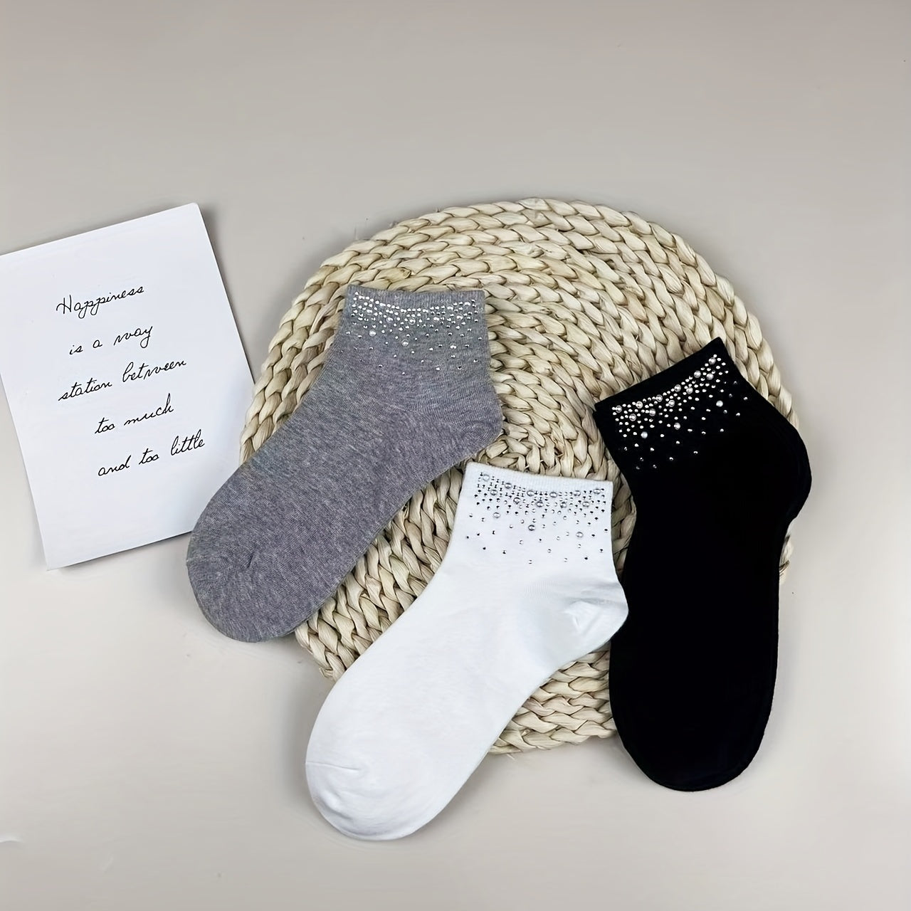 Women's Rhinestone Decor Crew Socks - Soft & Warm Short Stockings