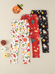 3 Pcs Girls' Halloween & Christmas Stretch Leggings Pants