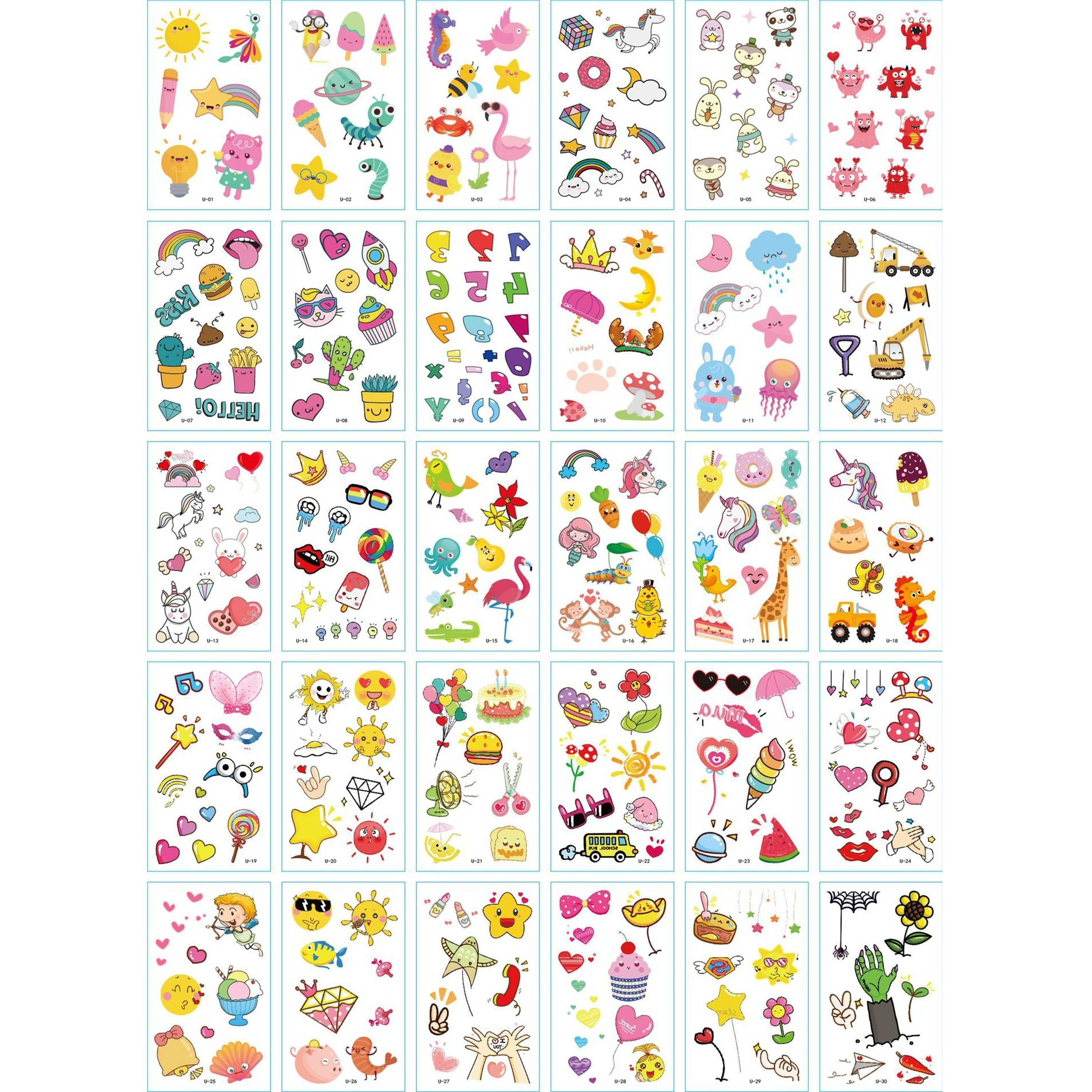 Animal Food Star Sun Tattoo Stickers - Birthday Party Temporary Tattoos