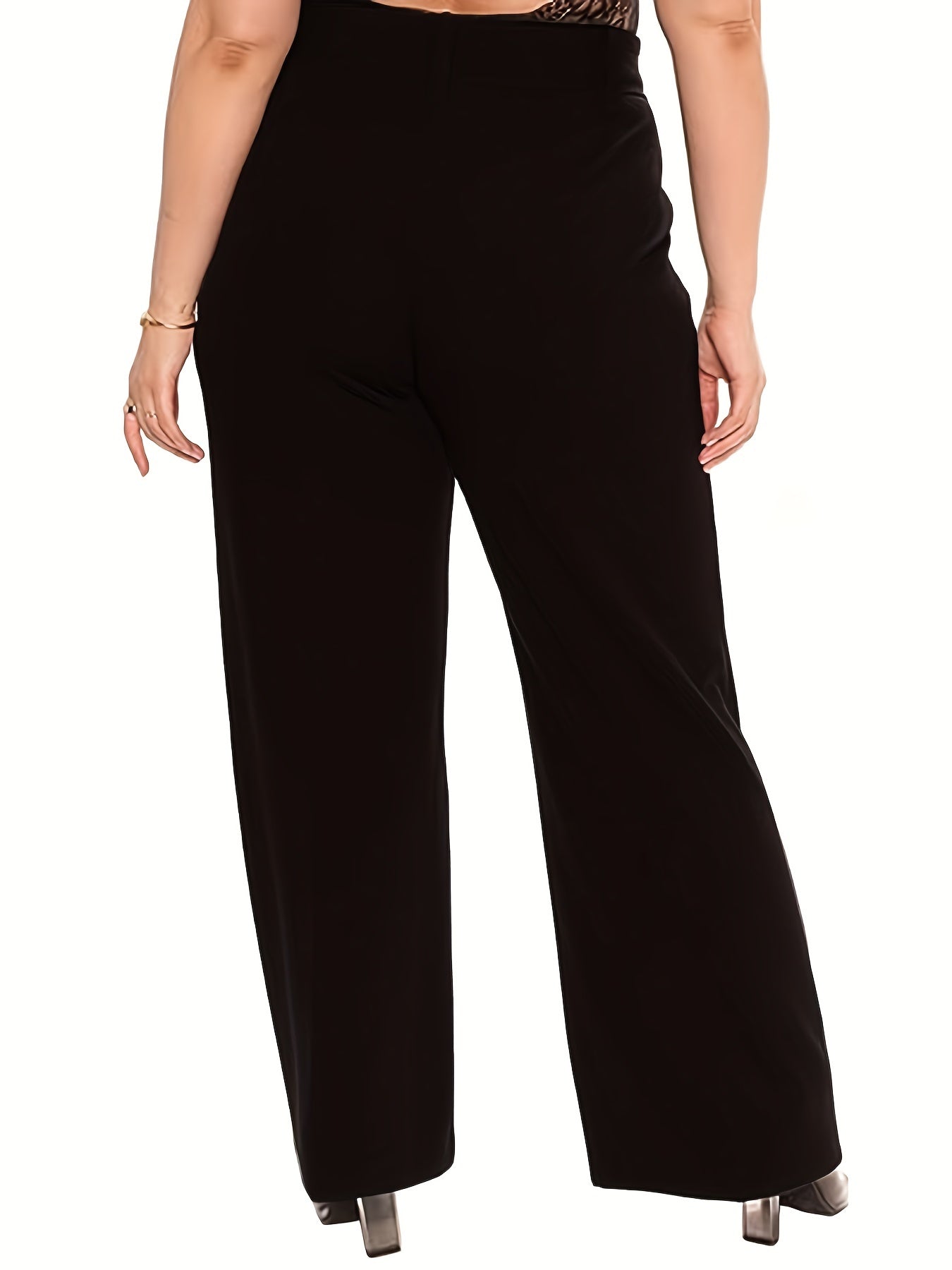 Women's Plus Solid High Waist Straight Leg Trousers