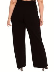 Women's Plus Solid High Waist Straight Leg Trousers