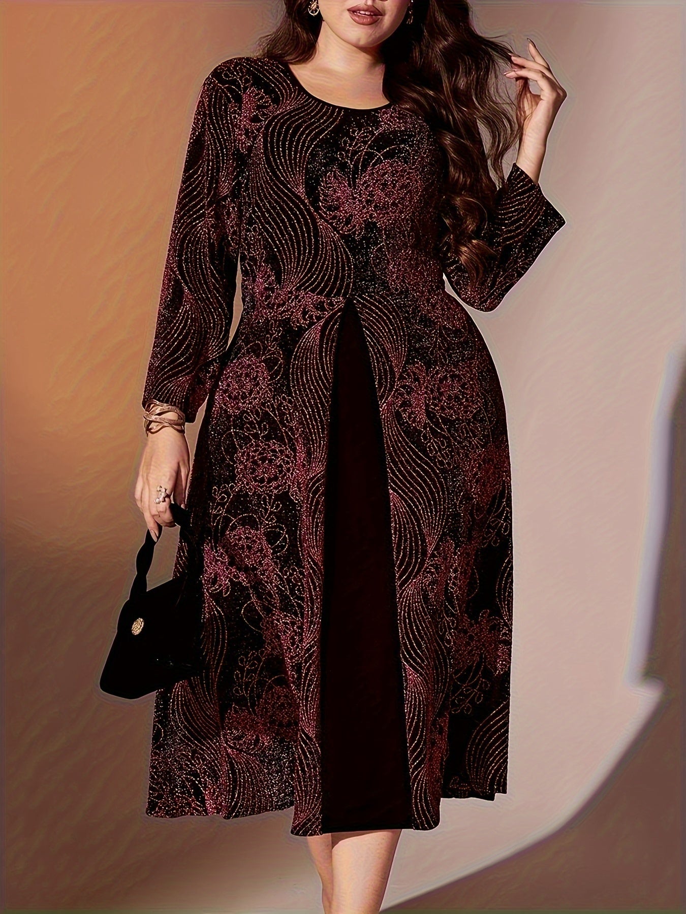  Glitter Floral Print Maxi Dress