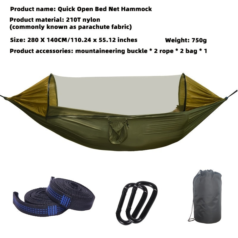 Quick Opening Hammock w/ Reinforced Mesh Mosquito Net - Portable Lightweight