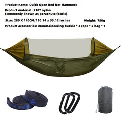 Quick Opening Hammock w/ Reinforced Mesh Mosquito Net - Portable Lightweight