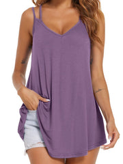Women's V Neck Sleeveless Tank Top Casual Summer Halter