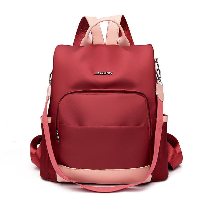 Colorblock Backpack Stylish Zipper Shoulder Bag Functional Bookbag