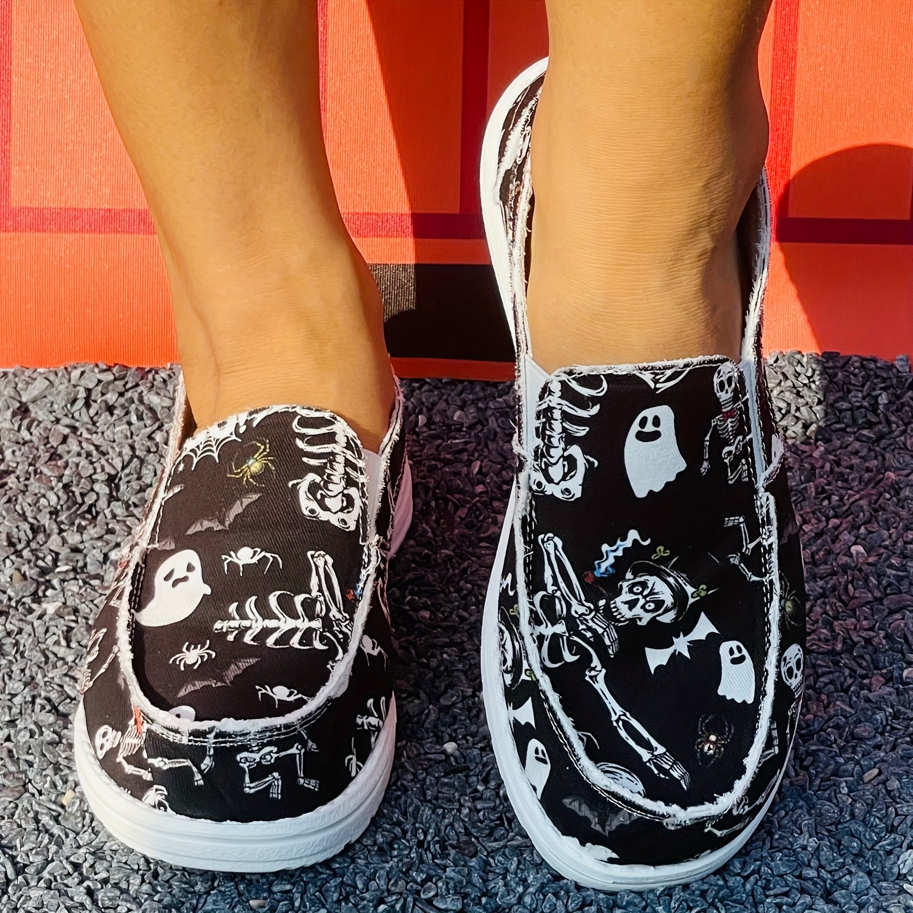 Halloween Style Skull Ghost Low Top Sneakers Lightweight Casual Walking Shoes