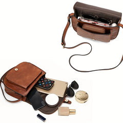 Vintage Flap Saddle Crossbody Bag Retro PU Leather Shoulder Bag