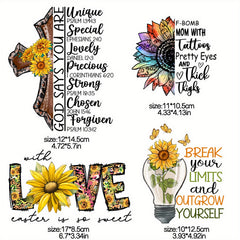 4 Pcs Sunflower Iron On Transfers Patches Decals Flower Appliques For T Shirts