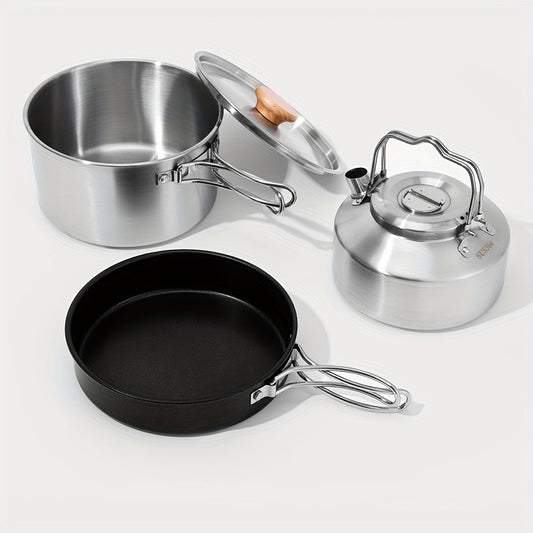 3pcs Outdoor Stainless Steel Cookware Set for Camping