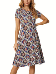 Paisley Print Dress Casual Short Sleeve Summer Dress