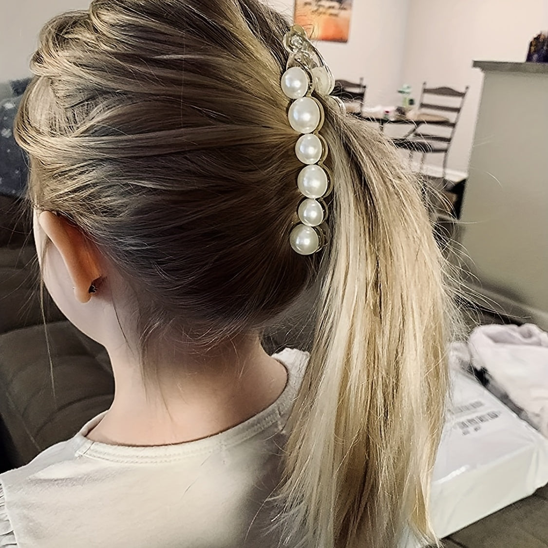 6pcs Pearl Decor Hair Clip Non-slip Ponytail Holder