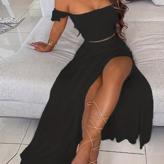 Boho Bodycon 2 Piece Set Off Shoulder Tube Top & Maxi Skirt
