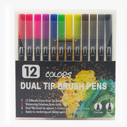 Professional Dual Tip Colored Marker Brush Set 18 Colors Water Based Ink