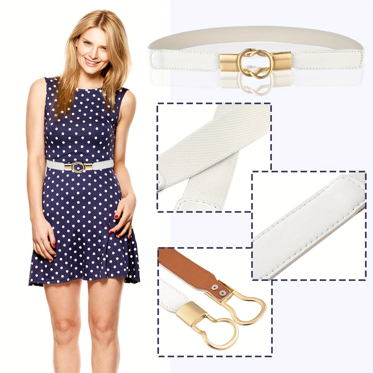 Thin Elastic Waistband Belt Classic Round Buckle Dress Coat Girdle