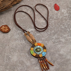 Vintage Long Sweater Chain Boho Resin Necklace Hand Braided Jewelry