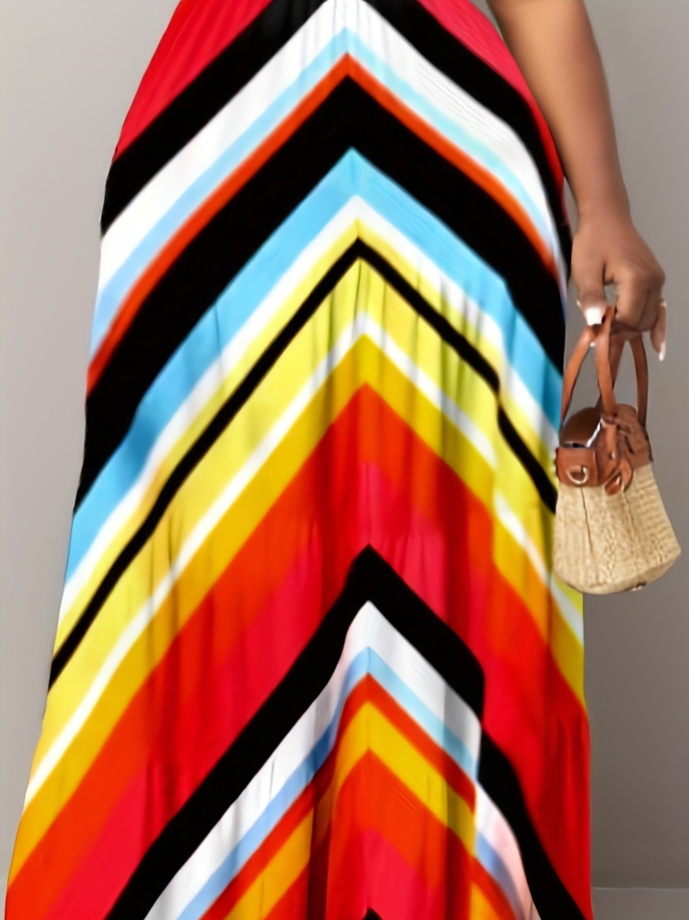 Colorblock Stripe Print Short Sleeve Maxi Dress