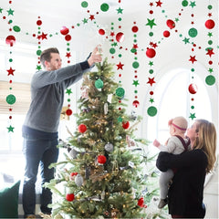 Glittering Christmas Garland Banner with Stars Moons Polka Dots Red & Green