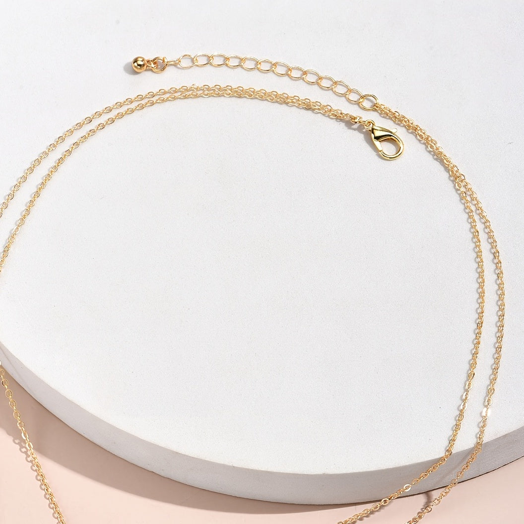 Rectangular Geometry Pendant Double Layer Necklace