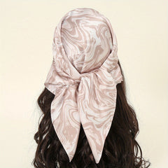 Wavy Striped Bandana Print Satin Square Scarf