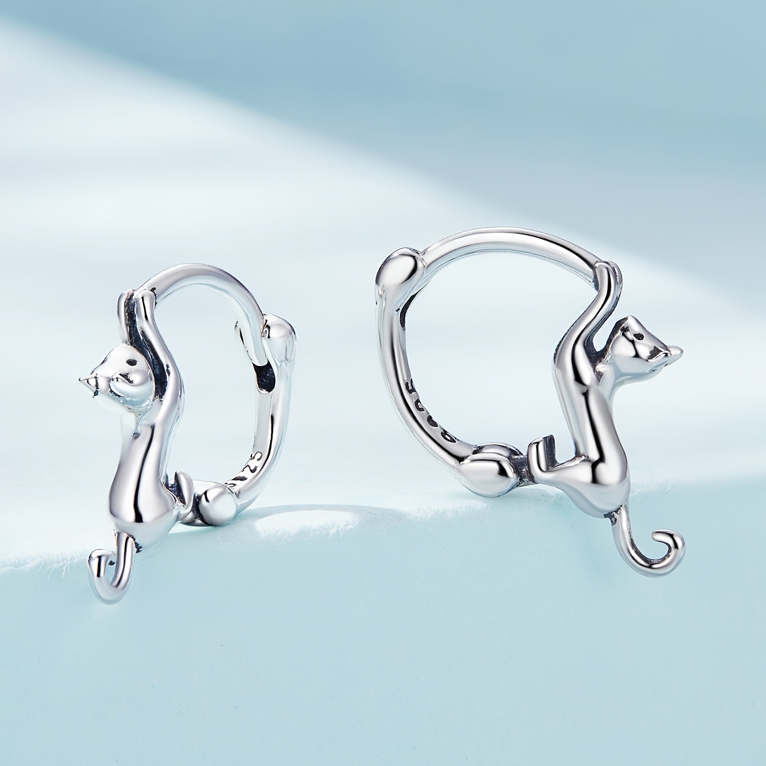925 Silver Cat Ear Buckle Stretch Circle Stud Earrings