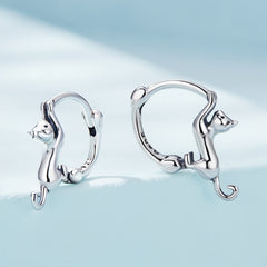 925 Silver Cat Ear Buckle Stretch Circle Stud Earrings