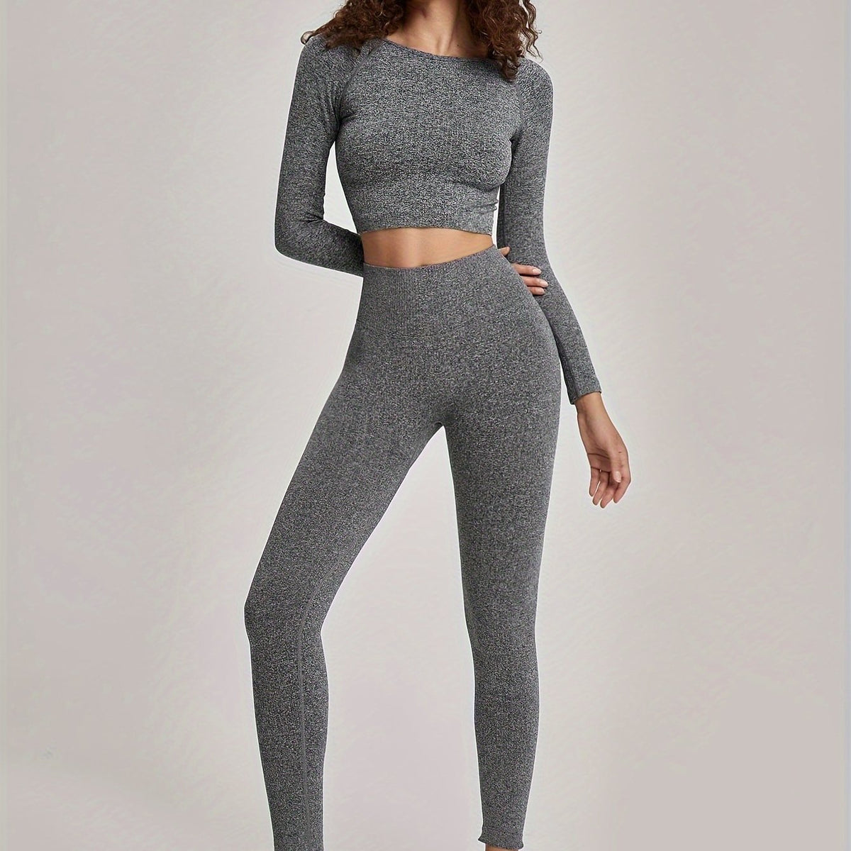 Yoga Workout Set Long Sleeve Crop Top & Leggings Suit Women's Activewear