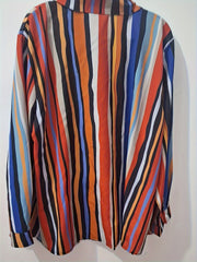  Colorblock Stripe Print Button Up Blouse