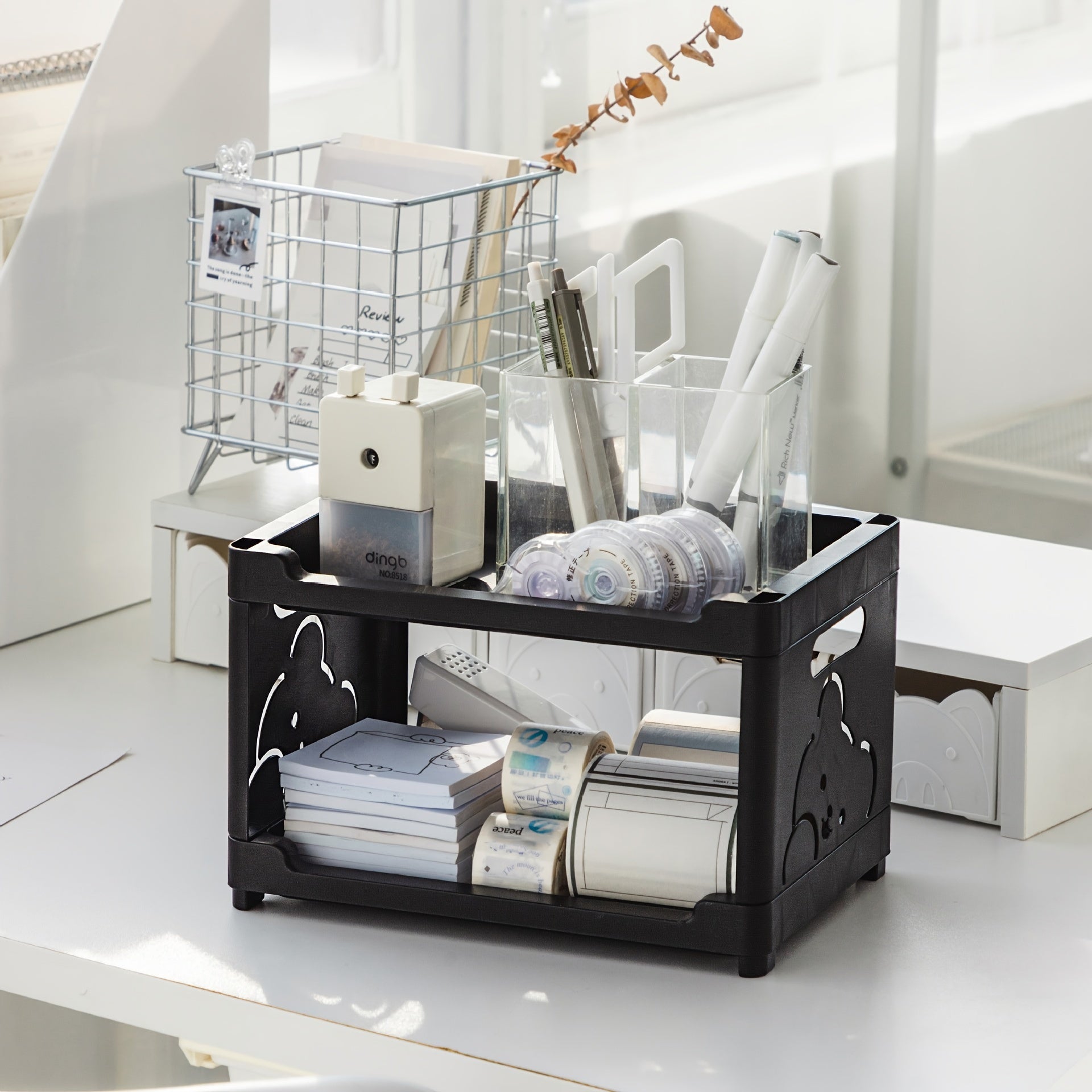 Double Layer Rack Bear Pattern Storage Rack Desktop Storage Rack