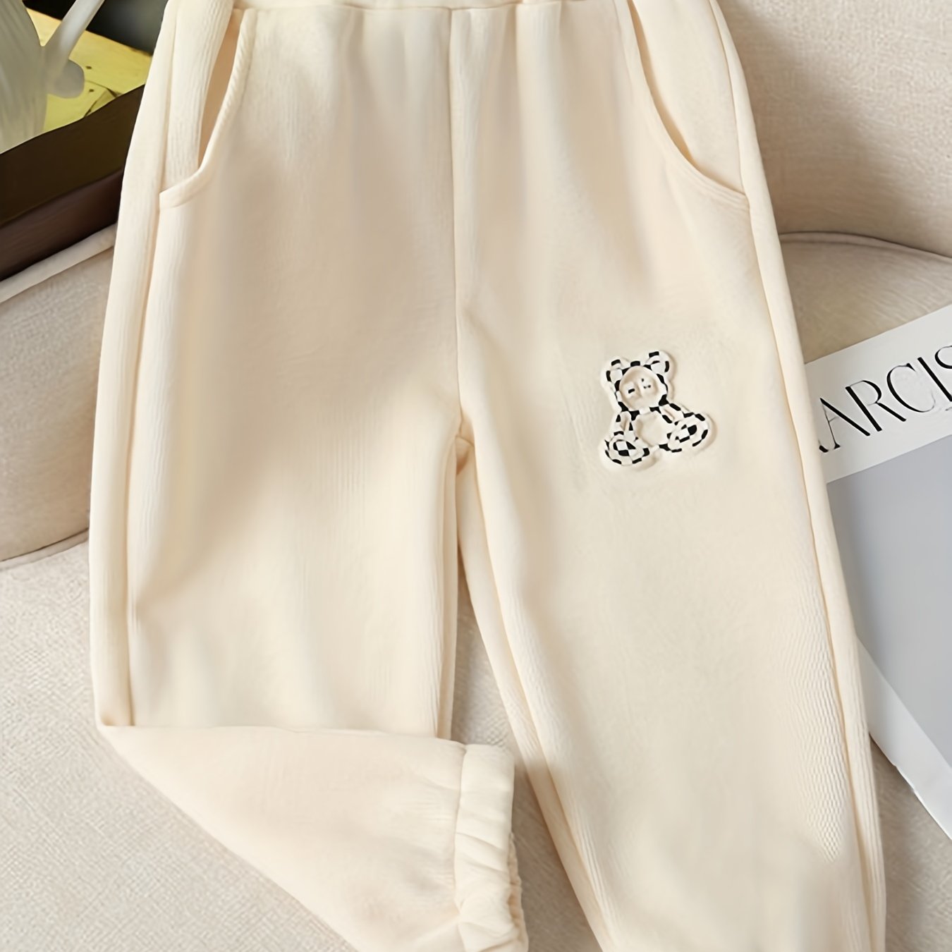 Girls' Bear Embossed Jogger Sweatpants with Pockets